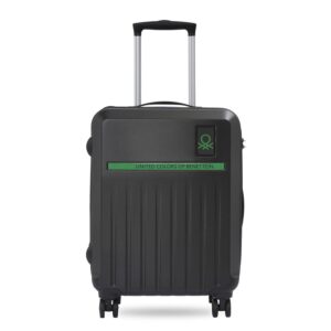 UNITED COLORS OF BENETTON Cabin Polyester Cobalt 8 Wheels 55 Cm Small Trolley Bag Hard Case 360 Degree Wheeling System Luggage, Suitcase for Travel, Black