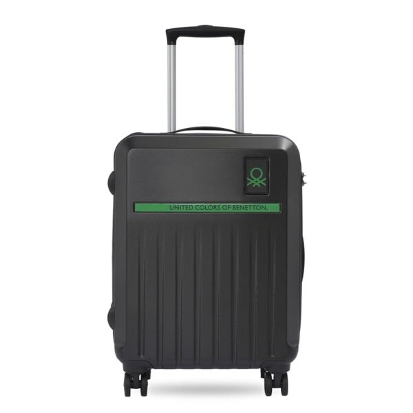 UNITED COLORS OF BENETTON Cabin Polyester Cobalt 8 Wheels 55 Cm Small Trolley Bag Hard Case 360 Degree Wheeling System Luggage, Suitcase for Travel, Black