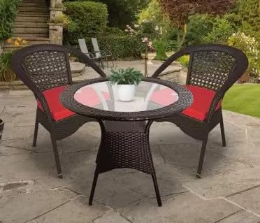 Patio D-8 |Indoor |Outdoor |Living Room| Balcony| Garden| Chair Table Set 2+1 (2 Chair + 1 Table)| Furniture Set| Coffee Chair Table Set|Powder Coated|Color-Brown