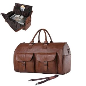 Bayne Convertible Large Size Garment Duffel Bag for Travel, Carry on Garment Duffel Bag for Men and Women - 2 in 1 Hanging Suitcase Suit Travel Bag (Faux Leather, Brown) Bayne Convertible Large Size Garment Duffel Bag for Travel, Carry on Garment Duffel Bag for Men and Women - 2 in 1 Hanging Suitcase Suit Travel Bag (Faux Leather, Brown)