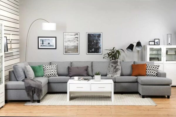 Homeify Buster 7 Seater Fabric U Shaped Sofa Set for Living Room (Gray)