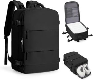 XBEY Travel Backpack for Men, Water Resistant 40L Flight Approved Carry on Laptop Backpack Bag with USB Port Laptop Backpack Large Capacity for Business Climbing Travel Black