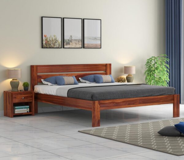 Ferrovilla Fossil King Size Sheesham Wood Bed for Bedroom with 2 Years Warranty