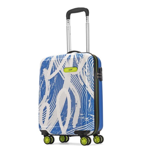 Skybags Cabin Stroke Abs Hardshell Luggage (55 Cm) | Printed Luggage 4 Wheel Inline Trolley Bag with 8 Wheels and in-Built Combination Lock | Unisex, Blue and White, Small