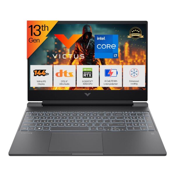 HP Smartchoice Victus, 13th Gen i7-13620H, 6GB RTX 4050, 16GB DDR4(Upgradeable) 512GB SSD, 144Hz, 300nits, FHD, 15.6''/39.6cm, Win11, M365* Office24, Mica Silver, 2.3kg, fa2100TX/2103tx, Gaming Laptop
