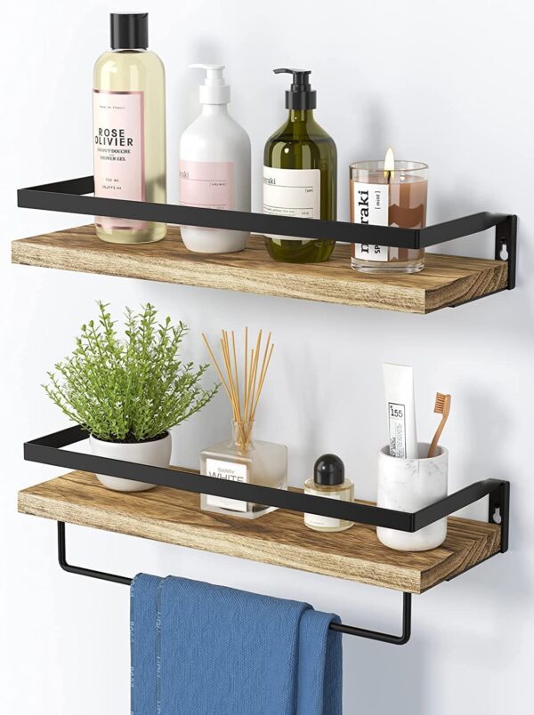 Allkartz Bathroom Rack | Wooden Wall Shelf | Bathroom Organizer | Shelf for Wall | Wooden Shelf Set of 2 for Living Room Bedroom Kitchen Bathroom Accessories Set for Home L17.32 x W6.29 x H4.13 Inch