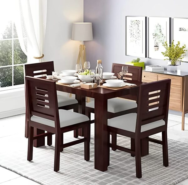 VK Furniture Solid Sheesham Wood Dining Table Four 4 Seater Dining Table Wooden Dining Table Set of 4 with Cushion Chairs for Kitchen Living Room Home Office Restaurant |Chestnut | L45 X W30 X H30|