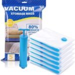 upsimples Vacuum Storage Bags for Clothes with Hand Pump  5-Pack Space Saver Bags for Travel & Home  Self-Compression Organizer for Blankets, Comforters, Jackets & Sweaters (Vacuum Storage Bags)