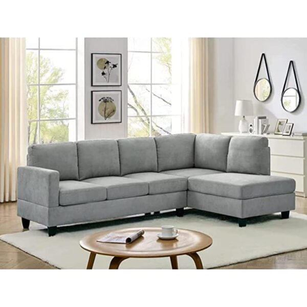 Homeify Altos 6 Seater Fabric L Shape Sofa Set for Living Room (Right Side, Light Grey)
