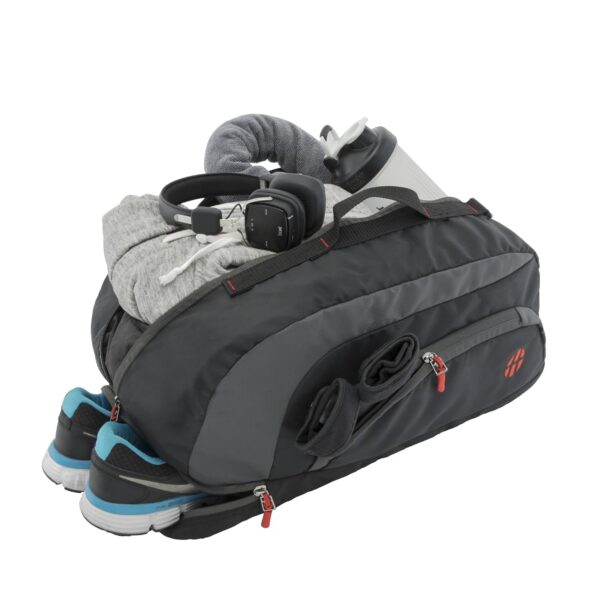 Harissons Jake 31L Water Resistant Duffel Gym Bag for Men & Women | Convertible Travel & Sports Backpack with Shoe Compartment & Easy Front Pocket Access (Black & Grey)