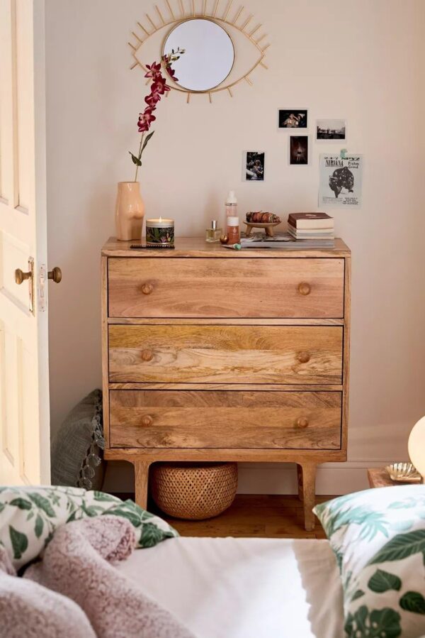 Quick Artsy Wooden Chest of Drawer of Bedroom | 3 Drawers Storage Furniture for Living Room & Home | Mango Wood, (Natural)