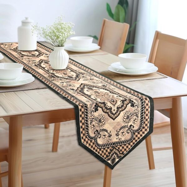 Kuber Industries 13x72 Washable Table Runner for Centre Table | Easy to Maintain & Sustainable Dining Table Runner for Living Room Hall & Home Decor | Dazzle - Cream & Brown 214