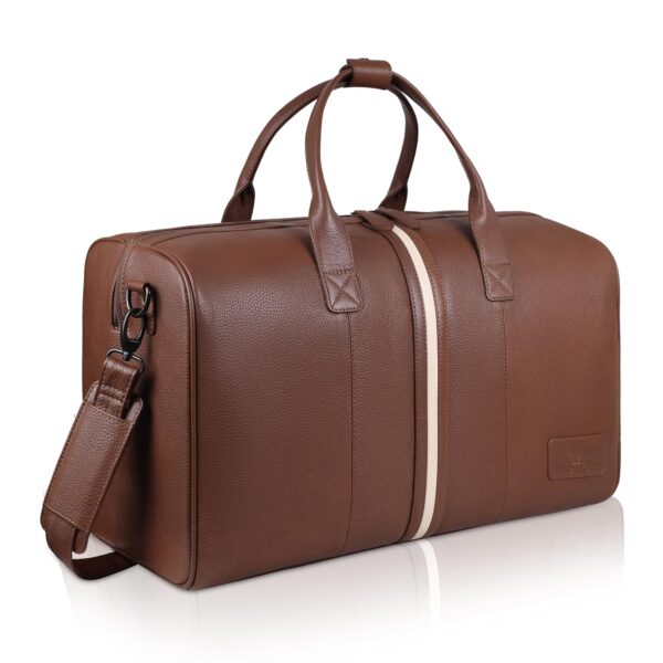 WILDHORN 19.5" Genuine Leather Travel Duffel Bag for Men & Women | Cabin-Size Weekender Bag for Flight, Office, Gym & Short Trips | Luggage Bag with Shoulder Strap (Walnut)