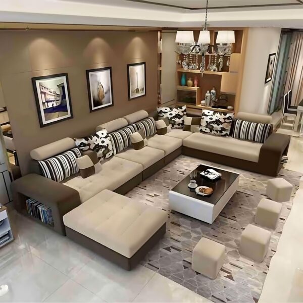 Homeify Carlo Wooden 9 Seater L-Shaped Sectional Sofa with Ottoman for Living Room(Premium Velvet,Left Side,Brown & Beige) Homeify Carlo Wooden 9 Seater L-Shaped Sectional Sofa with Ottoman for Living Room(Premium Velvet,Left Side,Brown & Beige)