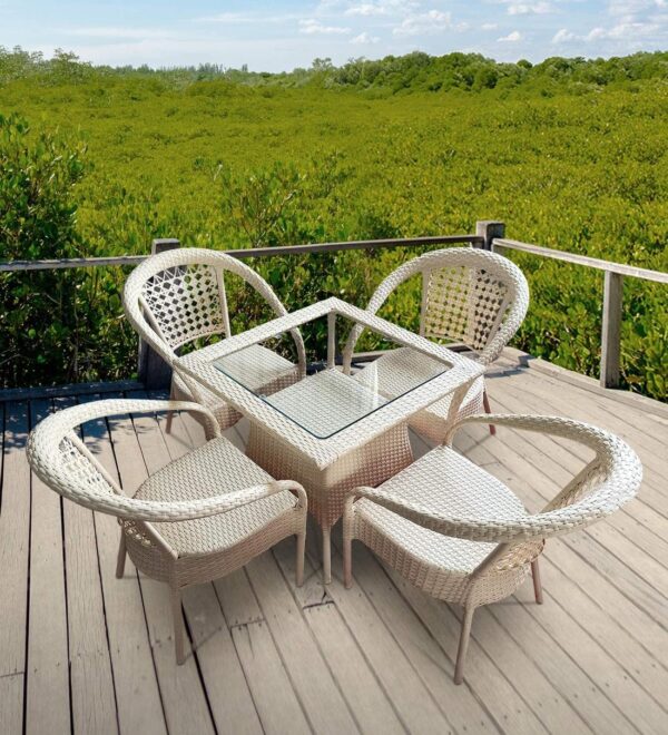 PRAJARI ENTERPRISE Patio Chair Sets Garden Wicker Furniture Set for Outdoor Patio and Balcony || Powder Coated Frame| UV Protected Wicker [4 Chairs, 1 Table]
