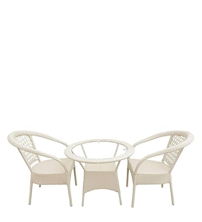 I D Krishna Designer Outdoor Wicker Furniture Set D-8 Patio 2Chair and 1Table Set for Garden, Balcony, Terrace, Coffee Area, or Poolside (Off White) I D Krishna Designer Outdoor Wicker Furniture Set D-8 Patio 2Chair and 1Table Set for Garden, Balcony, Terrace, Coffee Area, or Poolside (Off White)