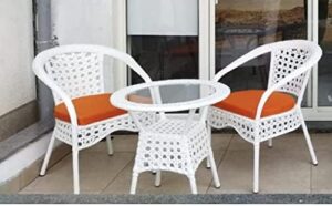 Lotey Rattan & Wicker Garden Patio Seating Chair and Table Set, Outdoor Balcony Garden Coffee Table Set Furniture (2+1) (White-D8 6 Wire)