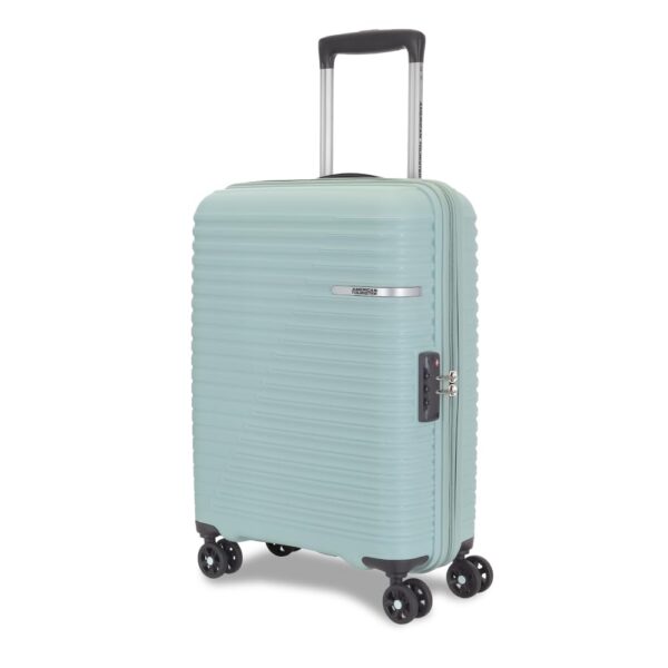 American Tourister Cabin Liftoff+ with TSA Lock & 8 Wheel, 55 CM Small Hard PP Suitcase for Travel/Trolley Bag for Travel/Travel Bag with Double Wheel for Women & Men - Seafoam Blue