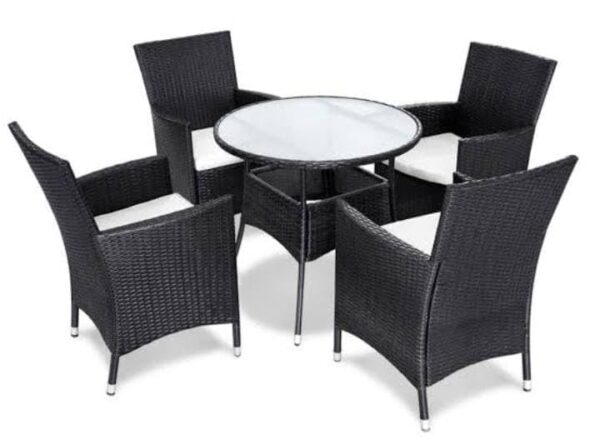 ANAND INDIA GROUPS Patio Set D-43 4 Chair 1 Round Table Set Patio Furniture Wicker Chair Conversation Set for Garden Balcony Bedroom (Black_White)(4+1)