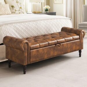 LEGACY OF COMFORT Dawsey Upholstered Storage Bench 2 Seater Sofa Upholstered Ottoman Bench with Storage for Living Room Bedroom Entryway (Brown Leather)
