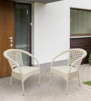 OUTAREA Patio 2 Seating Chair for Balcony|| Outdoor|| Indoor|| Patio Furniture|| Rattan Chair Wicker Conversation Set Poolside Lawn Indoor Outdoor (2 Chair Set_White)