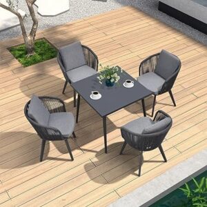 OUTAREA 5 Piece Patio Rope Table with 4 Chairs, Furniture Braid and Rope Sets for Outdoor, Indoor Weatherproof Lounge, Garden, Balcony Table and Chair Kit(Color : Black_Grey- 4+1) OUTAREA 5 Piece Patio Rope Table with 4 Chairs, Furniture Braid and Rope Sets for Outdoor, Indoor Weatherproof Lounge, Garden, Balcony Table and Chair Kit(Color : Black_Grey- 4+1)