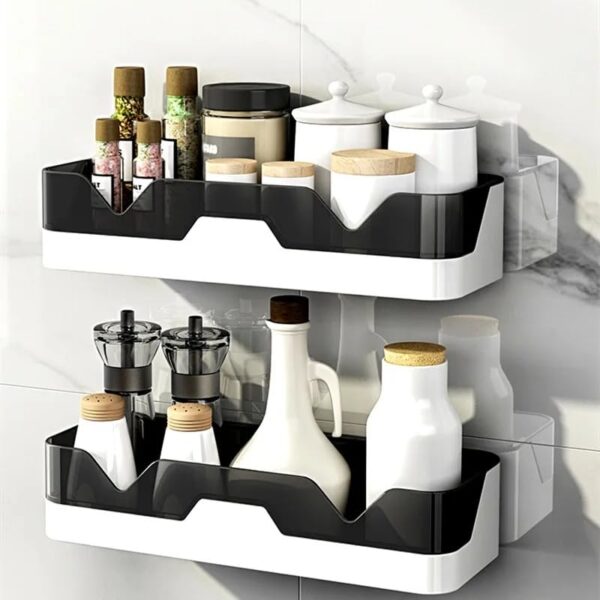 Oslen Pack of 2 Self-Adhesive Plastic Bathroom Rack, Bathroom Shelf Organizer, Wall Mounted Shelf, Bathroom Hardware & Accessories, Storage Racks Kitchen Bathroom Accessories Rack Shelf, White & Black Oslen Pack of 2 Self-Adhesive Plastic Bathroom Rack, Bathroom Shelf Organizer, Wall Mounted Shelf, Bathroom Hardware & Accessories, Storage Racks Kitchen Bathroom Accessories Rack Shelf, White & Black
