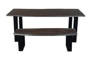 Solid Mango Wood Live Edge Dining Table with X Black Legs | 1 Bench 1 Dining Table for Living Room Hall Kitchen House | Iron Frame Material Solid Mango Wood Live Edge Dining Table with X Black Legs | 1 Bench 1 Dining Table for Living Room Hall Kitchen House | Iron Frame Material