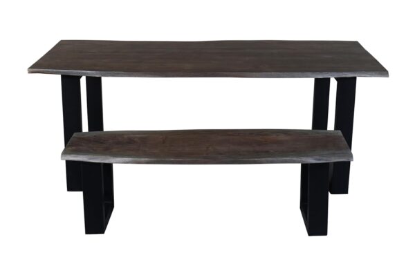 Solid Mango Wood Live Edge Dining Table with X Black Legs | 1 Bench 1 Dining Table for Living Room Hall Kitchen House | Iron Frame Material Solid Mango Wood Live Edge Dining Table with X Black Legs | 1 Bench 1 Dining Table for Living Room Hall Kitchen House | Iron Frame Material
