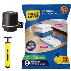 Smart Saver Polypropylene Vacuum Compression Bags|Vacuum Storage Bags|Vacuum Bags For Travel|Space Saver Vacuum Bags(Standard(2-S,2-M,1-L,)+ Electric&Manual Pump),White