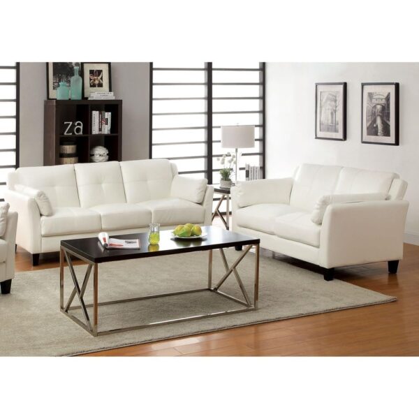 Homeify Harlow Wooden 5- to 6-Person Sofa 3+2 Leather Sofa Set for Living Room (Leatherette,White)