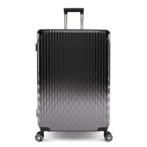 iFLY Shield 76 CM/Large/Check-in 100% PC Lightweight Fashionable Hardside 8 Wheels Expandable TSA Lock Suitcase/Luggage/Trolley Bag - Black/Silver