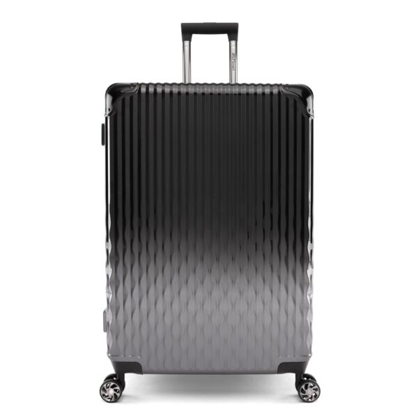 iFLY Shield 76 CM/Large/Check-in 100% PC Lightweight Fashionable Hardside 8 Wheels Expandable TSA Lock Suitcase/Luggage/Trolley Bag - Black/Silver