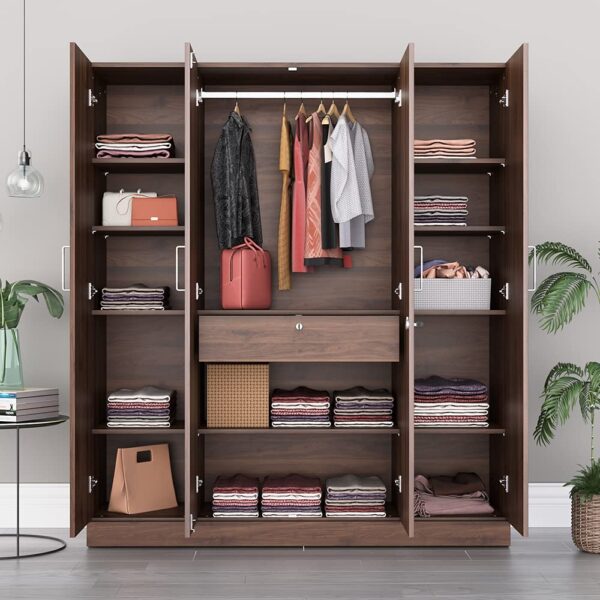 Wakefit Wardrobe | 1 Year Warranty | Engineered Wood Almirah, Cupboard for Clothes Storage | 4 Door, Mirror, 1 Drawer, 1 Hanging Space | Gingham - Columbian Walnut