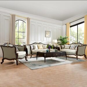 Classic Wood and Craft Royal 7-Seater Teak Sofa Set 3+2+1+1 Center Table Hand-Carved Antique Design in Premium Walnut Finish Victorian Style Wooden Living Room Luxury Furniture for Home Dcor