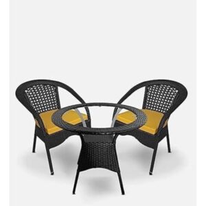 I D Krishna D-8 2Chairs 1Table Set Wicker Patio Furniture Sets for Garden Balcony Bedroom Powder Coated Frame Uv Protected Wicker (Black Str with Yellow) I D Krishna D-8 2Chairs 1Table Set Wicker Patio Furniture Sets for Garden Balcony Bedroom Powder Coated Frame Uv Protected Wicker (Black Str with Yellow)