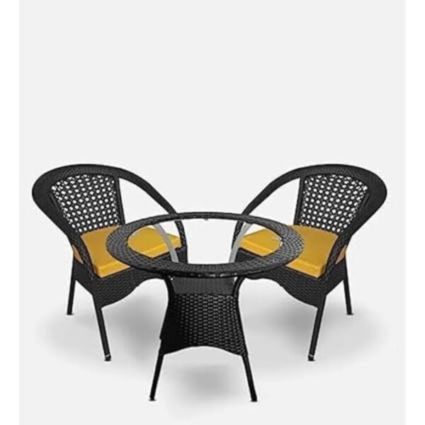 I D Krishna D-8 2Chairs 1Table Set Wicker Patio Furniture Sets for Garden Balcony Bedroom Powder Coated Frame Uv Protected Wicker (Black Str with Yellow)