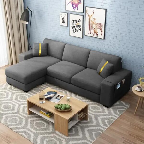 FURNY Arvona 4 Seater Fabric Sectional LHS L Shape Sofa Set for Living Room (Dark Grey) FURNY Arvona 4 Seater Fabric Sectional LHS L Shape Sofa Set for Living Room (Dark Grey)