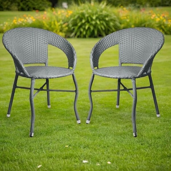 OUTAREA 2 Chair Set Wicker Patio Furniture Sets (2 Chair Only) for Indoor Outdoor Garden Balcony Bedroom Powder Coated Frame Wicker (Grey)