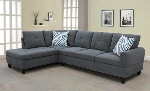 Homeify Charlisa 5 Seater L-Shaped Sectional Living Room Sofa Set (Left Hand Facing/Dark Grey)