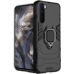 WOW IMAGINE Shock Proof Back Cover Mobile Case for 1+ OnePlus Nord (Armor | Hybrid PC + TPU | Full Protection with Ring Holder and in- Built Kickstand | Carbon Black)