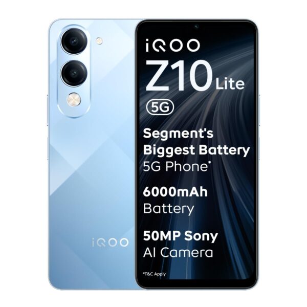 iQOO Z10 Lite 5G (Titanium Blue, 4GB RAM, 128GB Storage) | 6000 mAh Battery | Dimensity 6300 5G Processor with 433K+* AnTuTu Score | IP64 Rated & Military Grade Shock-Resistance* iQOO Z10 Lite 5G (Titanium Blue, 4GB RAM, 128GB Storage) | 6000 mAh Battery | Dimensity 6300 5G Processor with 433K+* AnTuTu Score | IP64 Rated & Military Grade Shock-Resistance*