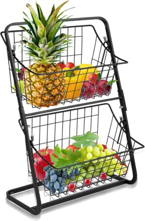 Lavish Craft C Shape 2 Tier Fruit Basket Fruit Holder for Kitchen Home Dining Table Living Room Stable and Sturdy Iron Metal Frame Rust Free Finish Easy (Rack Black) Lavish Craft C Shape 2 Tier Fruit Basket Fruit Holder for Kitchen Home Dining Table Living Room Stable and Sturdy Iron Metal Frame Rust Free Finish Easy (Rack Black)