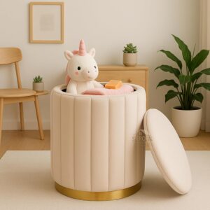 SEROFIK Velvet Storage Ottoman Pouffe Round Upholstered Sitting Stool & Footrest | Multi-Purpose Puffy Mudda for Living Room, Bedroom, Office Stylish Home Furniture & Dcor (Cream) SEROFIK Velvet Storage Ottoman Pouffe Round Upholstered Sitting Stool & Footrest | Multi-Purpose Puffy Mudda for Living Room, Bedroom, Office Stylish Home Furniture & Dcor (Cream)