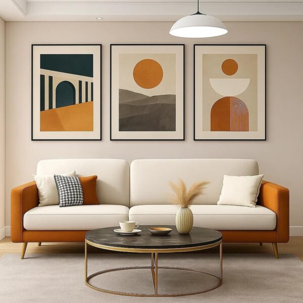 CASASTYLE Estern 3 Seater Fabric Sofa Set for Living Room, Hotels & Office (Orange-Beige)