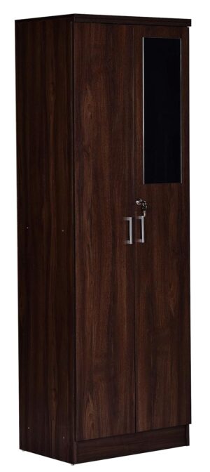 DeckUp Cove 2-Door Engineered Wood Wardrobe with Mirror (Walnut, Matte Finish)
