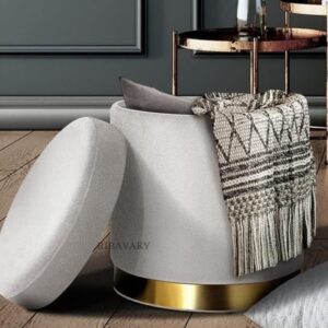 RIBAVARY Velvet Luxurious Round Ottoman Storage Box Velvet Pouffe Footstool Padded Stool Seat with Wooden Base, Footrest Vanity Stool for Bedroom Living Room Balcony Snack (with Storage, Grey) RIBAVARY Velvet Luxurious Round Ottoman Storage Box Velvet Pouffe Footstool Padded Stool Seat with Wooden Base, Footrest Vanity Stool for Bedroom Living Room Balcony Snack (with Storage, Grey)