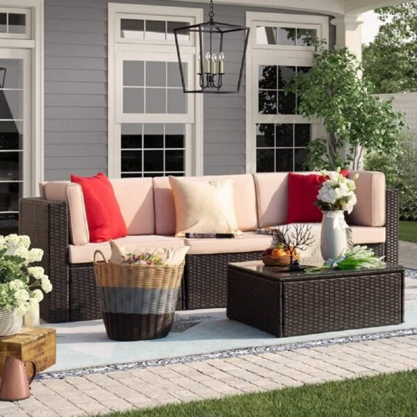OUTLIVING Outdoor 3 Seater Sofa Set | Patio Furniture Balcony Sofa Sets | Wicker Rattan Garden Sofa Set with Cushion and Center Table - (Dark Brown)