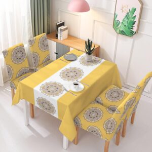 HOKIPO Polyester Chair Cover Set Of 4 With Matching Table Cover (Ar-5186-D8, Rectangular, Yellow) HOKIPO Polyester Chair Cover Set Of 4 With Matching Table Cover (Ar-5186-D8, Rectangular, Yellow)