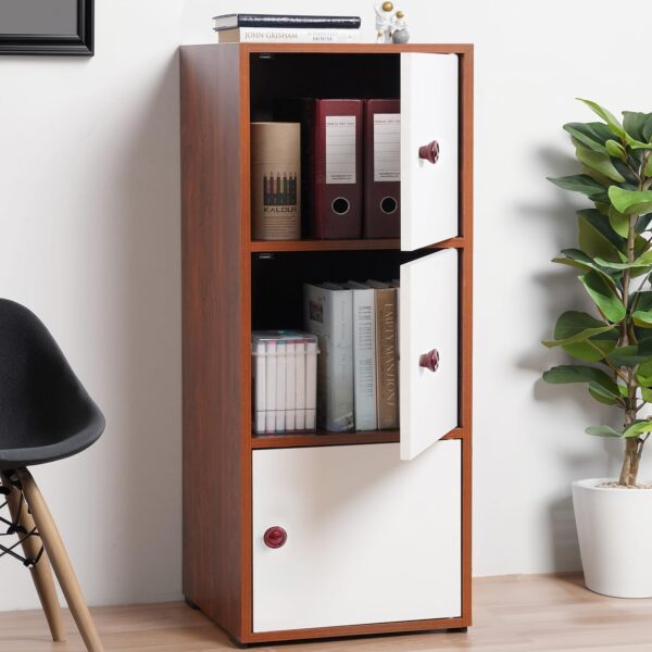 ABOUT SPACE Wooden Cabinet - 3 Tier Engineered Wood Storage Cabinet for Living Room with Magnetic Door, Space Saving Furniture for Home, Kitchen (Oak Red - L 38 x B 38.5 x H 100.5 cm) ABOUT SPACE Wooden Cabinet - 3 Tier Engineered Wood Storage Cabinet for Living Room with Magnetic Door, Space Saving Furniture for Home, Kitchen (Oak Red - L 38 x B 38.5 x H 100.5 cm)